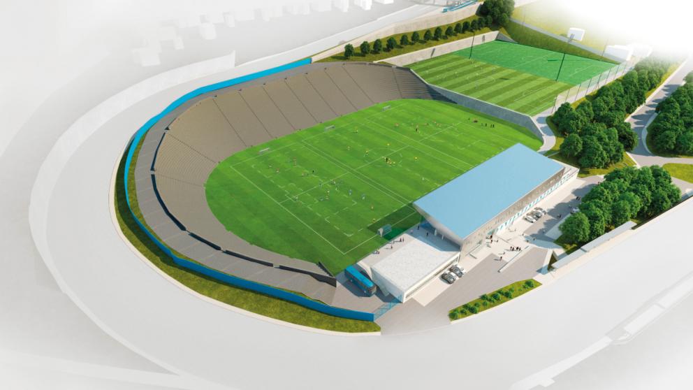Vizualizace celkového návrhu řešení rekonstrukce fotbalového areálu Bazaly