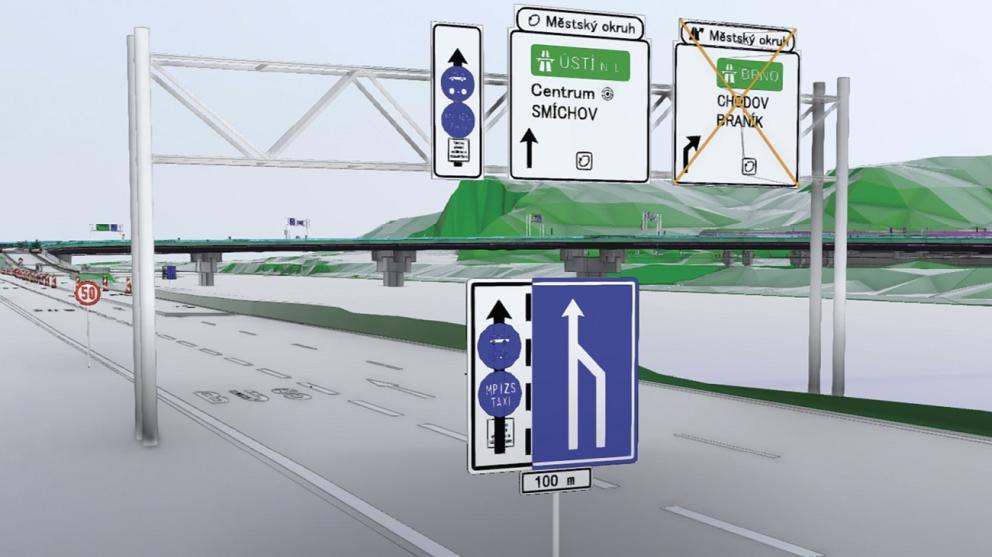 Portály dopravního značení, přechodné dopravní značení.