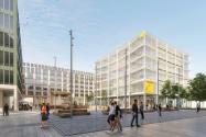 1. místo: Pohled na nové náměstí v centrální části dostavby 4. kvadrantu s novou budovou Vysoké školy chemicko-technologické, tým 20: Benthem Crouwel Architects (NL) + OVA (ČR), zdroj: ONplan